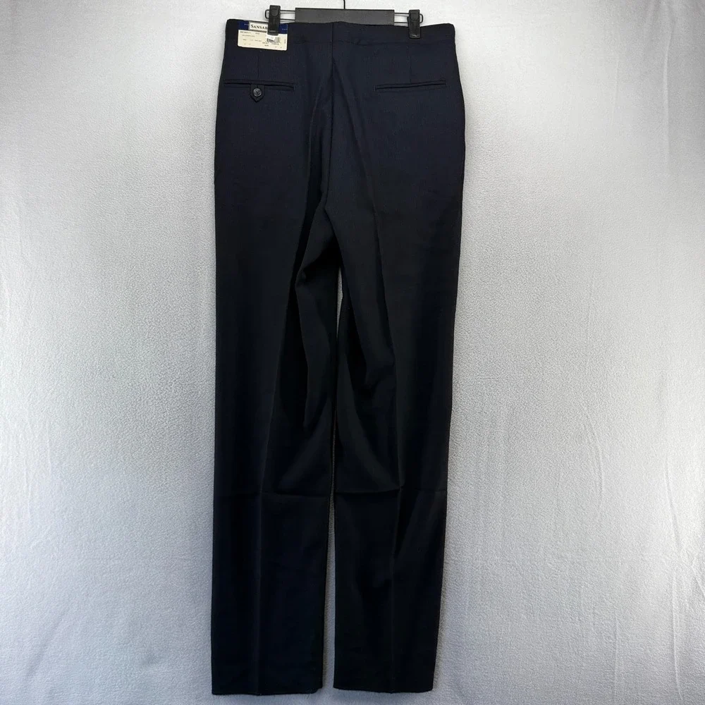 Vintage Sansabelt Dress Pants men's 34 Black Trousers Wool Striped Unhemmed NEW